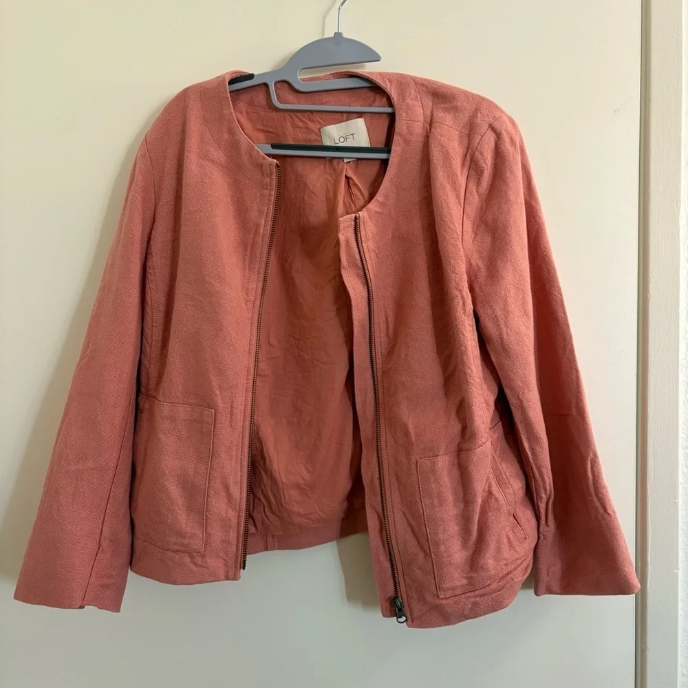 Ann Taylor LOFT Women's Pink Blazer Jacket Linen and Cotton Blend Size 8